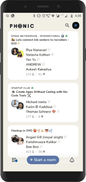 Phonic social audio app — live rooms