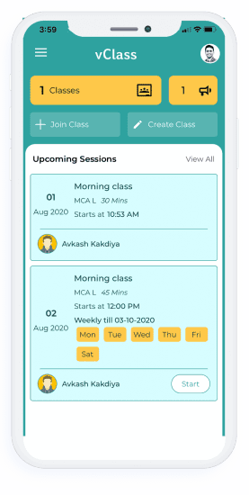vClass virtual classroom — class screen