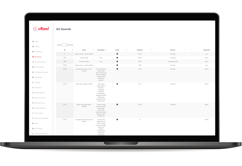 vReel admin panel